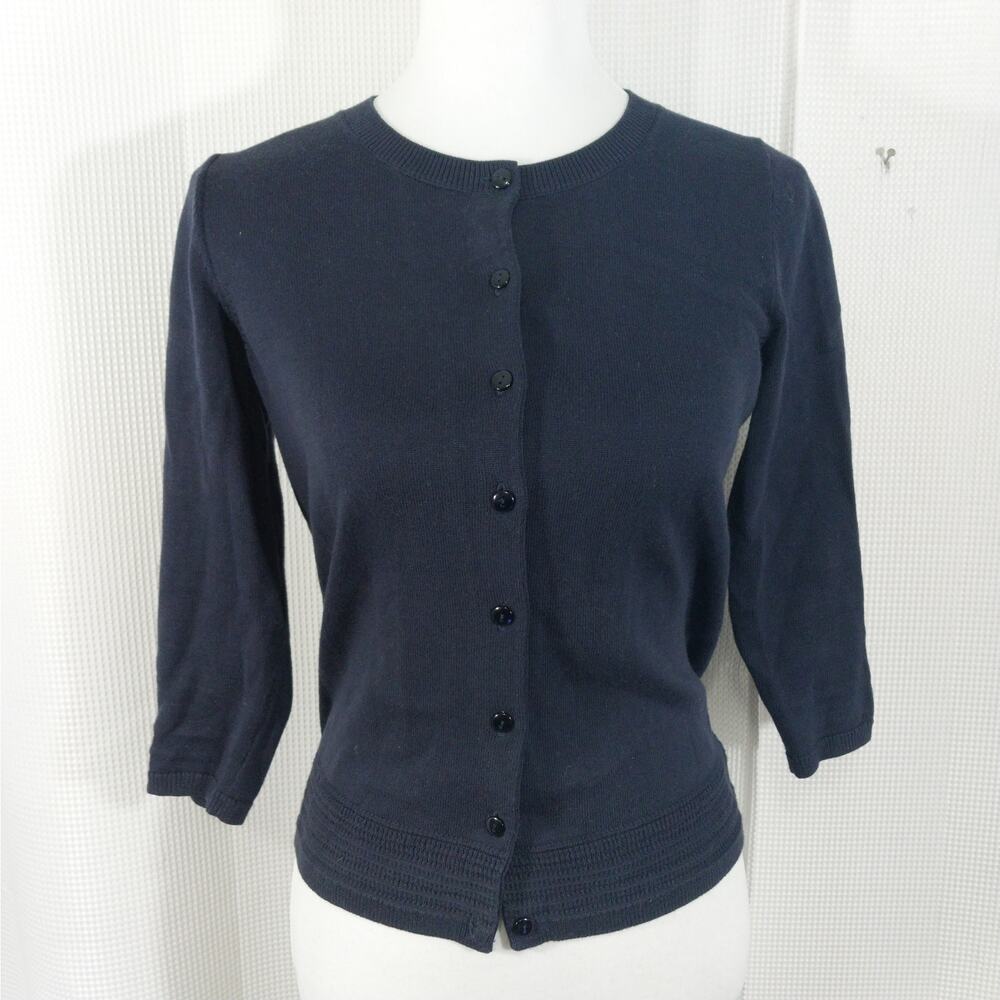 TALBOTS! SWEETLY SIMPLE & ELEGANT 3/4 SLEEVE BLACK CARDIGAN SWEATER! SZ P (XS) - Picture 2 of 11